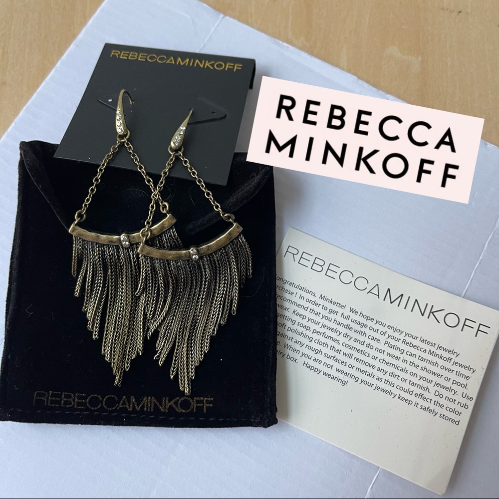 Rebecca Minkoff dangle tassel earrings with gemstones.